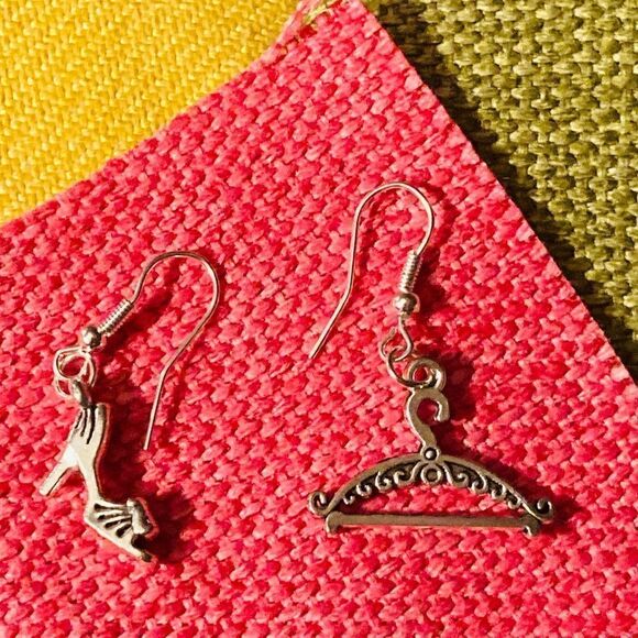 Women’s Handmade Silver Heels/ Clothes Hanger Charm Earrings - Picture 1 of 6